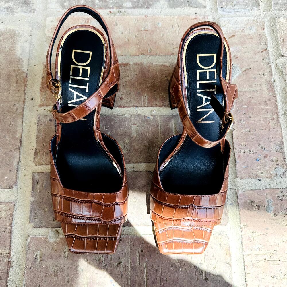 Deltan Brown Block Heel Open Toe Sandals Size 7.5 - Picture 3 of 6